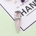 Bullet-shaped rose quartz pendant with crystal chips in glass tube and silver metal cap - Rose Quartz