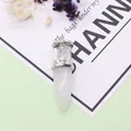 Bullet shaped pendant with white natural stone and clear crystal filled top in silver - White Crystal