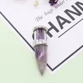 Bullet-shaped amethyst crystal pendant with crushed stone and silver metal accents - Purple Crystal