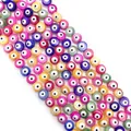 Macro shot of colorful shell Evil Eye beads for DIY jewelry making neatly arranged - Round / 10mm