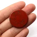 Natural round red jasper stone pendant with unique black mineral texture and drill hole - Red Jasper