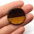 Natural round tiger eye stone pendant with polished brown and yellow stripes for DIY jewelry - Tiger's Eye