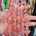 Pink strawberry quartz gemstone disc beads for DIY jewelry making and beading - 16x16x6mm / Watermelon Quartz