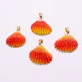 Macro detail of red and yellow gradient shell pendants with gold plated edges for DIY jewelry - Red Yellow Gradient (No.9)