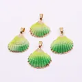 Macro detail of natural shell pendants with green gradient glaze and gold plating edges - Yellow Green Gradient (No. 8)