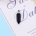 Zwarte zeshoekige prisma natuursteen hanger met zilveren sluiting voor DIY sieraden - Zwarte agaat