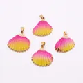 Set of four gradient pink and yellow shell pendants with gold plated metal edges - Pink Yellow Gradient (No. 7)
