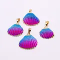 Detailed view of natural shell charms with blue-pink gradient and golden metallic edges - Blue Pink Gradient (No. 6)