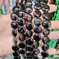 Flat round black obsidian natural stone beads with smooth polished finish for DIY jewelry - 16x16x6mm / Obsidian Black (No. 4)