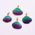 Detailed view of four gradient purple and green seashell pendants with gold plated edges - Green Purple Gradient (No. 5)