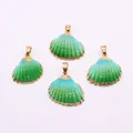 Natural shell scallop pendants with green to blue gradient and gold plated edges - Green Blue Gradient (No. 2)