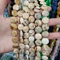Flat round natural Picture Jasper stone beads with brown landscape texture for DIY jewelry - 16x16x6mm / Picture Jasper