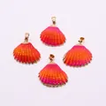 Four gradient shell pendants with gold plated edges for DIY jewelry making and necklaces - Peach Orange Gradient (No. 1)
