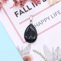 Gepolijste zwarte onyx hanger in druppelvorm met zilveren sluiting voor DIY sieraden - Zwarte agaat