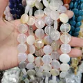 Strands of flat coin-shaped white and yellow natural stone beads for DIY jewelry - 16x16x6mm / Agate