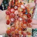 Red carnelian agate rondelle beads with natural banded stripes for DIY jewelry making - 16x16x6mm / Red Agate