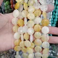 Flat round yellow citrine quartz coin beads in natural stone strands for DIY jewelry - 16x16x6mm / Yellow Agate (No. 18)