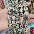 Flat round dalmatian jasper loose beads with natural black spots for DIY jewelry - 16x16x6mm / Dalmatian Jasper