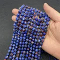 Faceted deep blue lapis lazuli beads string for DIY handmade jewelry crafts - Small / Spotted Blue Stone