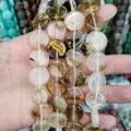 Flat natural rutilated quartz coin beads 16mm for DIY jewelry making accessories - 16x16x6mm / Rutilated Quartz Color (No. 26)