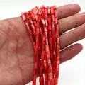 Natural freshwater shell cylindrical beads in vibrant red for DIY jewelry making - Cylinder Style (1006-B220827015) / 4x8mm (11g) / No.1 (Red)