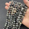 Perle in agata grigia naturale con strisce sfaccettate per gioielli fai-da-te - Pietra Picasso Nera