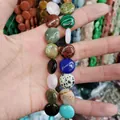 Handheld assorted natural round flat stone beads including tiger eye and malachite for DIY - 16x16x6mm / Multicolor