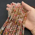Faceted natural stone beads including rose quartz and tiger eye for jewelry DIY - Small / Watermelon Stone