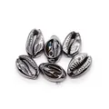 Detailed view of six silver metallic electroplated cowrie shells for DIY jewelry making - Silver Gray