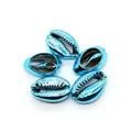 Macro shot of 5 metallic blue electroplated natural cowrie shells for DIY jewelry making - Metallic Blue
