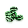 Macro view of five green metallic electroplated cowrie shells for DIY jewelry making - Green