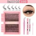 240 stuks 30D individuele wimperverlengingskit met lijm en roze pincet set - DIY-SET-667 (Met Roze Gereedschap)