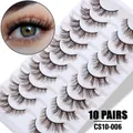 Set di 10 paia di ciglia finte nere lunghe e folte con curvatura naturale - Stile 2 (CS10-006) / Marrone