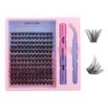 Cluster lashes kit with 144 individual pieces, bond and seal tool, and tweezers - Dense Style (DIY-SET-572)