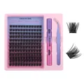 DIY Cluster Lashes Kit with 144 clusters, bond and seal glue, and purple tweezers - Natural Long Style (DIY-SET-573)