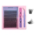 DIY individual lash extension kit with cluster lashes, dual-ended glue, and purple tweezers - 3D Dimensional Style (DIY-SET-574)
