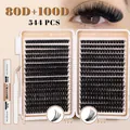 544 Cluster DIY Wimpernverlängerung Set mit 8-18mm 80D 100D Lashes, Kleber und Pinzette - 80D Und 100D Stil Mit Wimpernkleber Pinzette Und Bürste (544 Cluster)