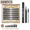 108pcs 50D individual lash cluster kit with bond seal glue and tweezers 10-18mm - Tool Kit / 50D