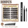 DIY eyelash extension kit 108pcs 60D clusters with dual-end bond seal glue and tweezers - Tool Kit / 60D