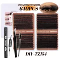 Σετ βλεφαρίδων DIY 640 τεμαχίων D-curl μεικτά μήκη με κόλλα και σφραγιστικό - Σετ Μικτής Πυκνότητας 50D-100D (DIY-TZ-154)