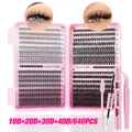 640pcs mixed 10D-40D cluster lashes set with pink glue and tools for DIY eyelash extensions - Multi-Density Voluminous Eyelash Set with Adhesive & Tweezers (DIY-TZ-181 + 3-Piece Pink Glue Set)