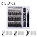 Kit extension ciglia fai-da-te con 300 ciuffetti, 10-16mm, colla, sigillante e pinzetta - Collezione Mista 30D/40D/50D / 300 Ciuffetti/Confezione