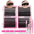 640 clusters DIY eyelash extension kit with 50D-100D volume and application tools - Ultra-Dense Style with Adhesive and Tweezers Tool Kit (DIY-TZ-183 + Pink Glue 3-Piece Set)