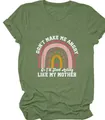 Grass green cotton t-shirt with rainbow graphic and funny Don't Make Me Angry quote - S / Tops / Olive Green (White Graphic)