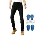 Jeans da moto neri da uomo con pannelli elasticizzati sulle ginocchia e protezioni CE rimovibili - XXS / Nero con cuscinetti protettivi
