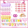 Set decorativo rosa per inizio scuola con striscioni SCHULKIND e palloncini colorati - Set: Banner+2 Adesivi+1 Cake Topper+20 Palloncini+2 Nastri / Banner con Rivetti