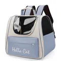 Breathable blue cat backpack with transparent window and comfortable padded straps - Enhanced Version / Blue and White Patchwork