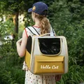 Yellow and white breathable pet backpack with transparent space capsule window and Hello Cat print - Enhanced Version / Bright Yellow