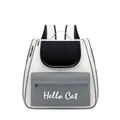 Portable pet carrier backpack in grey and white canvas with Hello Cat print - Enhanced Version / Grey and White Patchwork