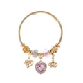 Pulsera de espiral dorada con colgante de cristal de corazón rosa y dijes dulces - Estilo Corona Corazón / Rosa